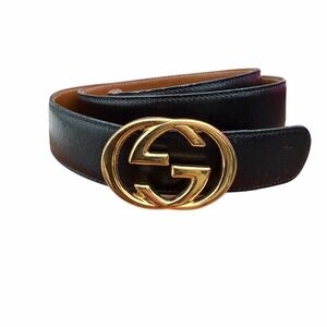 Authentic Gucci Black Leather GG Belt | Gold Double G Buckle | Size 80 / 32